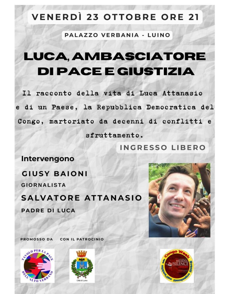 Luino 23 ottobre Luca Attanasio ambasciatore di pace e giustizia